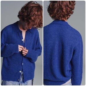 OUR LEGACY Evening Polo Cardigan Sweater Royal Blue Fuzzy Alpaca Sz 44 Men’s XS
